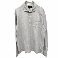 古着 マックレガー McGREGOR ポロシャツ 鹿の子 一部ストライプ柄とチェック柄 長袖 綿×ポリ L ヘザーグレー 杢グレー×黄×緑×青×茶 メンズ