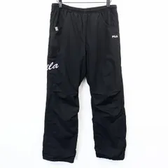 【中古】[印象B] FILA フィラ パンツ レディース M ブラック×パープルピンク 黒 ポリ×綿 膝にドレーピング スポーツ ストレート メッシュ裏地 ロゴのサムネイル