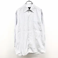 【中古】[印象AB] LANVIN ランバン シャツ メンズ 41-82 ネイビー×ホワイト×グレー 紺系 綿100% フレンチフロント ロングテール ストライプ スナップダウンカラー 長袖 ポケットのサムネイル
