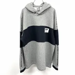 古着 プーマ PUMA スウェット プルオーバー パーカー 長袖 裏毛 ロゴプリント フーディー 綿×ポリ XL ヘザーグレー 杢グレー×黒系 メンズ