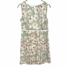 古着 Rirandture リランドチュール 薄手 シフォン ワンピース ノースリーブ 花柄 裏地付き ひざ丈 ポリ100% 1 グリーン 緑×ピンク×紫×青×茶 レディース