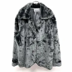 【中古】[印象A] BASIC by KRIZIA フェイクファージャケット / ショートコート レディース F グレーネイビー系 紺系 アクリル100% ウエストの両サイドにポケット付き テーラードカラー 裏地付き ボタン留め 長袖のサムネイル