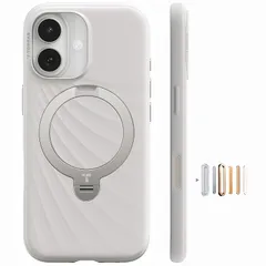 【新品】 【新型シリコーン・柔らかく快適な手触り】TORRAS iPhone 17 用 ケース シリコン製 360°回転スタンド MagSafe対応 指紋防止 米軍耐衝撃 柔らかい質感 風型立体ライン おしゃれ カメラコントロールボタン Ostand Q3 1