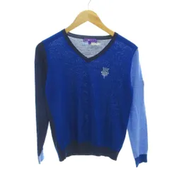 ビームスゴルフ BEAMS GOLF 美品 ニット セーター ウール L 青 ブルー 紫 パープル Vネック 長袖 ロゴ刺繍 /YJ ■GY60のサムネイル