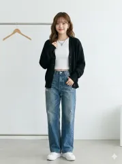 LOHNT 론트 コットン 100% Vネック カーディガン ブラック