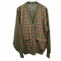 【中古】[印象B] DAKS ダックス カーディガン / ニット メンズ M メランジ グリーン 緑×茶系×黄×赤×緑×青 毛100%(一部キュプラ裏地付き) 前身頃のみ裏地付き チェック 長袖のサムネイル