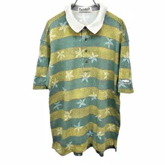【中古】[印象B] PARADISO パラディーゾ ポロシャツ メンズ LL XL ヘザーグリーン 杢緑 綿100% ロングテール ゴルフ 鹿の子 ボーダー×リーフ柄 半袖 ポケット無しのサムネイル