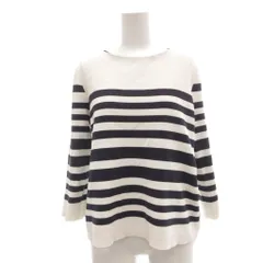 ヒューマンウーマン HUMAN WOMAN Tシャツ カットソー M ニット切替 長袖 ボーダー 白 ホワイト 紺 ネイビー /AE ■GY58