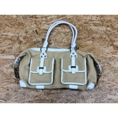 古着 ラフェニューヨーク rafe NEW YORK ハンドバッグ 外ポケット2つ 内ポケット3つ ロゴ刺繍 鞄 かばん ベージュ×オフホワイト レディース