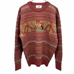 【中古】[印象A] Munsingwear Grand Slam マンシングウェア グランドスラム セーター メンズ M レッド 赤×緑×黄×白×茶 アクリル×ウール ゴルフ ボーダー タヌキの刺繍(キツネ？) 長袖のサムネイル