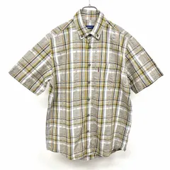 【中古】[印象AB] Golden Bear ゴールデンベア シャツ メンズ M 茶×黄×緑×青×白 綿100% ロングテール 半袖 チェック ボタンダウン 胸ポケット ショートスリーブのサムネイル