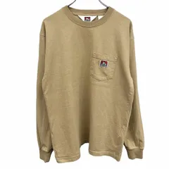 【中古】[印象AB] ベンデイビス BEN DAVIS ポケットTシャツ ゴリラのロゴパッチ 長袖 丸首 綿100% コットン100% M ベージュ ベージュ×赤×白×黒 メンズ