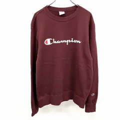 古着 チャンピオン Champion スウェットシャツ トレーナー カットソー 裏毛 ロゴプリント 英字 文字 丸首 長袖 綿100% L ボルドー 赤茶系 メンズ
