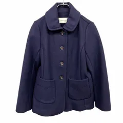 【中古】[印象A] LA MARINE FRANCAISE マリンフランセーズ ハーフコート レディース 1 ネイビー 紺×赤 毛×ナイロン 裏地無し センターベント（仕付け糸が付いたままの状態） メルトン ボタン留め ステンカラーのサムネイル