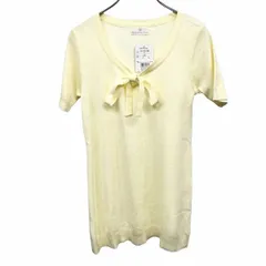 【新品/訳アリ】[印象NB] Karl Park Lane カールパークレーン ニット / Tシャツ / セーター レディース M イエロー 黄色系 綿×アクリル 薄手 丈長め リボンネック 無地 半袖のサムネイル