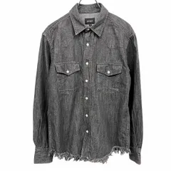 【中古】[印象AB] BEAMS ビームス デニムシャツ メンズ M ヘザーブラック(グレー) 杢黒 綿100% ウエスタン 裾カットオフ 無地 長袖 両胸フラップポケットのサムネイル