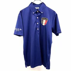 【中古】[印象AB] FILA GOLF フィラゴルフ ポロシャツ メンズ M ブルー×ネイビー×レッド 青 ポリ100% 千鳥格子 ボタンダウン 刺繍 半袖 ショートスリーブ
