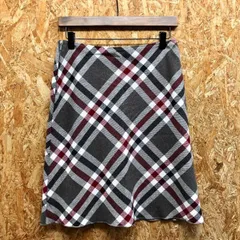 古着 UNITED COLORS OF BENETTON ベネトン 40 レディース 若干薄手 ウール系スカート 裏地付 膝丈 チェック - レッド系×グレー系×オフホワイト