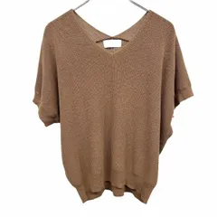 古着 オペークドットクリップ OPAQUE.CLIP リブニット セーター 畦編み 両面Vネック キモノスリーブ 半袖 無地 綿100% S ブラウン 茶 レディース