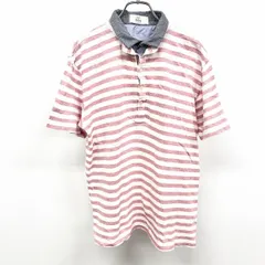 【中古】[印象B] ikka イッカ ポロシャツ メンズ L ヘザーレッド×ホワイト×ネイビー 杢赤系 綿100% Tシャツ生地 レイヤードカラー ボーダー 半袖のサムネイル