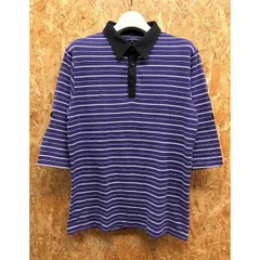 【中古】[印象BC] R.NEWBOLD アールニューボールド メンズ L パープル×ホワイト×ブラック 綿100% ポロシャツ Tシャツ生地 ボーダー カットソー 5分袖のサムネイル