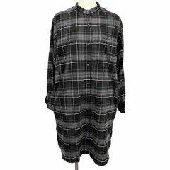 【中古】[印象AB] TIGORA ティゴラ ネルシャツワンピース レディース M グレー グレー×黒×白 ポリなど ロングテール 胸ポケット付き ウエストの両サイドにポケットあり バンドカラー ビエラ起毛 チェック ドットボタン留め 長袖のサムネイル