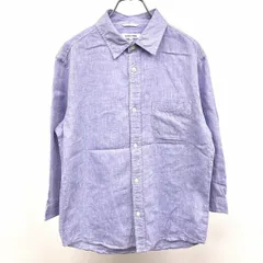 【中古】[印象B] GLOBAL WORK グローバルワーク シャツ メンズ M ヘザーネイビー 杢紺 麻×綿 7分袖 無地 レギュラーカラー 胸ポケット ラウンドテールのサムネイル