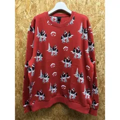 【中古】[印象AB] H&M エイチアンドエム メンズ LL XL レッド 赤 綿×ポリ スウェットシャツ 裏起毛 サンタクロースとモミの木 トレーナー カットソー 長袖 XL LLのサムネイル