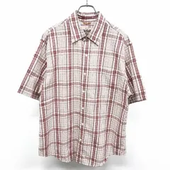 【中古】[印象A] Timberland ティンバーランド シャツ メンズ M レッド×ブラウン×ホワイト 赤 綿100% チェック 半袖 ショートスリーブ 胸ポケットのサムネイル
