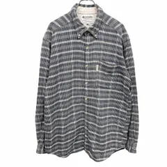 古着 コロンビア Columbia 若干厚みあり シャツ ヘリンボーン×チェック ボタンダウン 長袖 ポケット 綿100% M ネイビー 紺×緑系×白 メンズ
