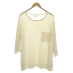 トロワユイットパープラージュ 3/8per plage ハーフスリーブニット セーター カシミヤ混 ウール アイボリー ラウンドネック 胸ポケット /AG ■OS