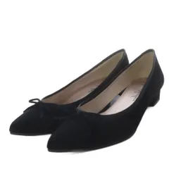 銀座かねまつ GINZA Kanematsu パンプス ハイヒール ポインテッドトゥ リボンモチーフ スエード 25cm ブラック /YO13