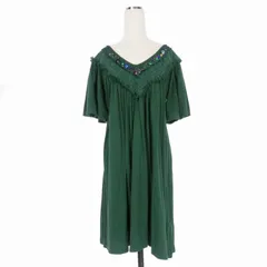 スナオクワハラ sunao kuwahara レース装飾 Vネックチュニック ワンピース 半袖 M 緑 グリーンSK03JH013