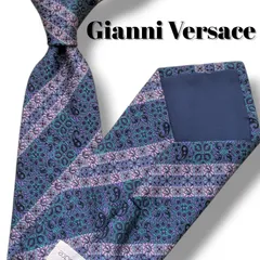 Gianni Versace ジャンニヴェルサーチ ネクタイ ジャガード 光沢 総柄 ペイズリー 幾何学柄 イタリア製 パープル グリーン シルク100% メンズ