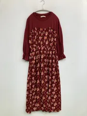 w closet ダブルクローゼット ワンピース F レッド コットン 花柄・ボタニカル柄 リボン 長袖 ロング・マキシ丈 フレア