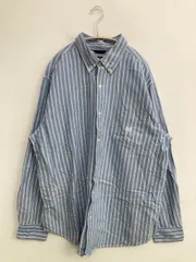 CHAPS チャップス シャツ/ブラウス XL ブルー コットン ストライプ柄 ワンポイント ブランドロゴ ミドル丈 長袖 ボタンダウン