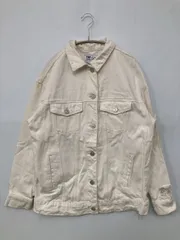 TRF DENIM デニムジャケット M ホワイト 無地 フリンジ フードなし ボタン留め