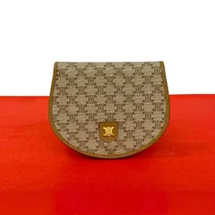 極 美品 CELINE セリーヌ マカダム 柄 レザー 本革 二つ折り 財布 コンパクト ウォレット 小銭入れ 札入れ ブラウン ベージュ 47-10
