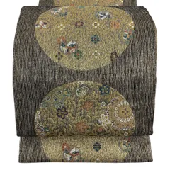 【美品】 袋帯 名品 花鳥 華文 金銀糸 箔 金茶 六通 正絹 【中古】