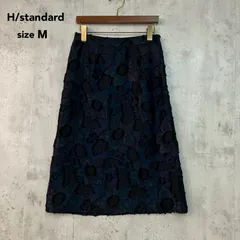 H/standard アッシュスタンダード 幾何学 フラワー ジャガード スカート Aライン 膝丈 ひざ丈 ミモレ丈 ネイビー 紺色 078-8220033 総柄 花柄 立体 浮き出し模様 ボトムス Ｍサイズ 華やか フェミニン オフィス ★ ■◆のサムネイル