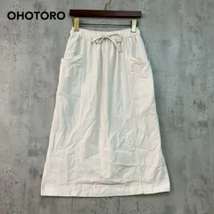 OHOTORO オオトロ ロングスカート ホワイト ウエストゴム ドロスト バックスリット ポケット コットン 無地 シンプル カジュアル ボトムス Aライン Iライン ナチュラル 韓国ファッション サイズ表記なし ★ ■◆のサムネイル