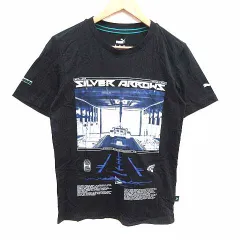 プーマ PUMA Tシャツ カットソー クルーネック プリント XS 半袖 黒 ブラック /YK