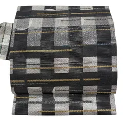【美品】 名古屋帯 秀品 夏帯 絽 幾何学模様 箔 黒 正絹 【中古】