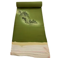 反物 秀品 付下げ 風景 山 ぼかし 鶯色 正絹 【中古】