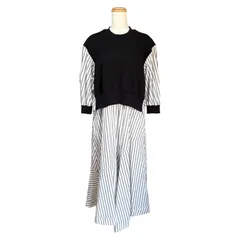 3.1 Phillip Lim ワンピース S 黒 白 ストライプ 切替 レイヤード風 アシンメトリー ロングワンピース ドッキング 半袖 3.1フィリップリム Dress Onepieceのサムネイル