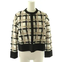 ボールジー BALLSEY トゥモローランド 24AW ヘアリープラッドエンブロイダリーコンビ ショートクルーネックジャケット ノーカラー チェック 36 黒 ベージュ 白 /YM