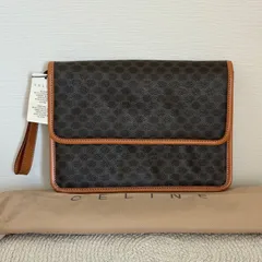 【美品】セリーヌ マカダム柄  セカンドバッグ コスメケース小物入れ クラッチバッグ 鞄 バッグ ポーチ ハンドバッグ レザー PVC ブラウンゴールド金具 Celine Vintage Clutch Bag Pouch Brown Handbag 22439