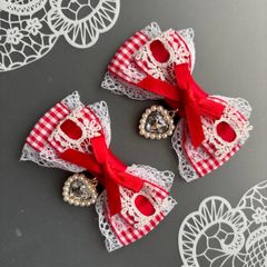 美品♡リズリサ♡ ストロベリーギンガム4つセットクリップ♡レッド♡赤