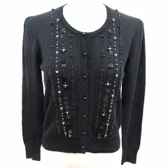 アベニールエトワール Aveniretoile カーディガン ニット ビジュー 長袖 38 M 黒 ブラック /YK