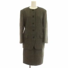 アクアスキュータム AQUASCUTUM スーツ セットアップ スカート チェック ウール ノーカラージャケット 肩パッド 9 M グリーン 緑 /☆G